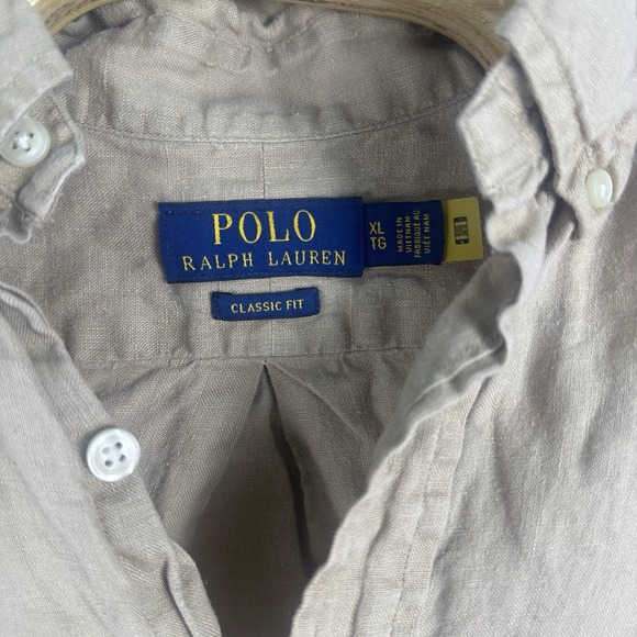 Polo Ralph Lauren Classic Fit Linen Camp Shirt Mens XL Tan Safari Short Sleeve - Picture 4 of 6